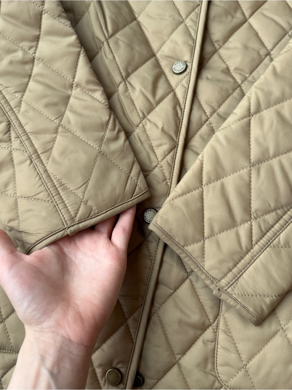 Hunter Quilted Beige Barn Jacket with Brown Corduroy Collar British Coat Brown - Picture 6 of 11